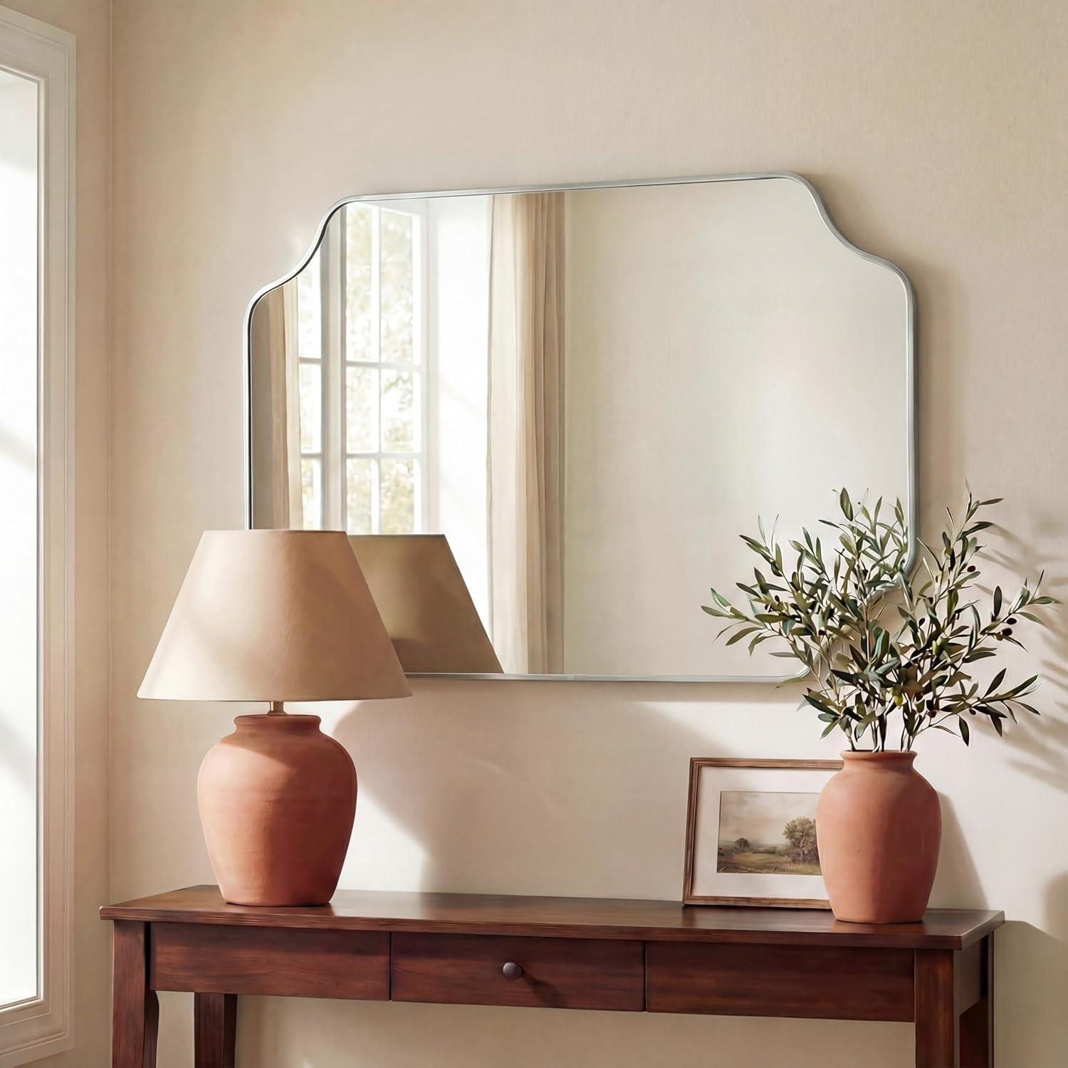 image:imageJONATHAN Y Alora 24 in W x 36 in H Medium Scalloped Rectangular Metal Framed Wall Mounted Mirror Black MIR215BNickel