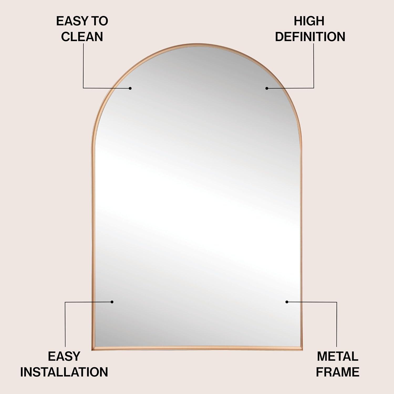 image:imageJONATHAN Y Elodie 28 in W x 40 in H Large Arched Metal Framed Wall Mounted Mirror Gold MIR209C