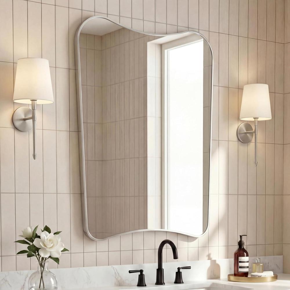 image:imageJONATHAN Y Alfie 24 in W x 36 in H Large Irregular Metal Framed Wall Mounted Mirror Nickel MIR216C