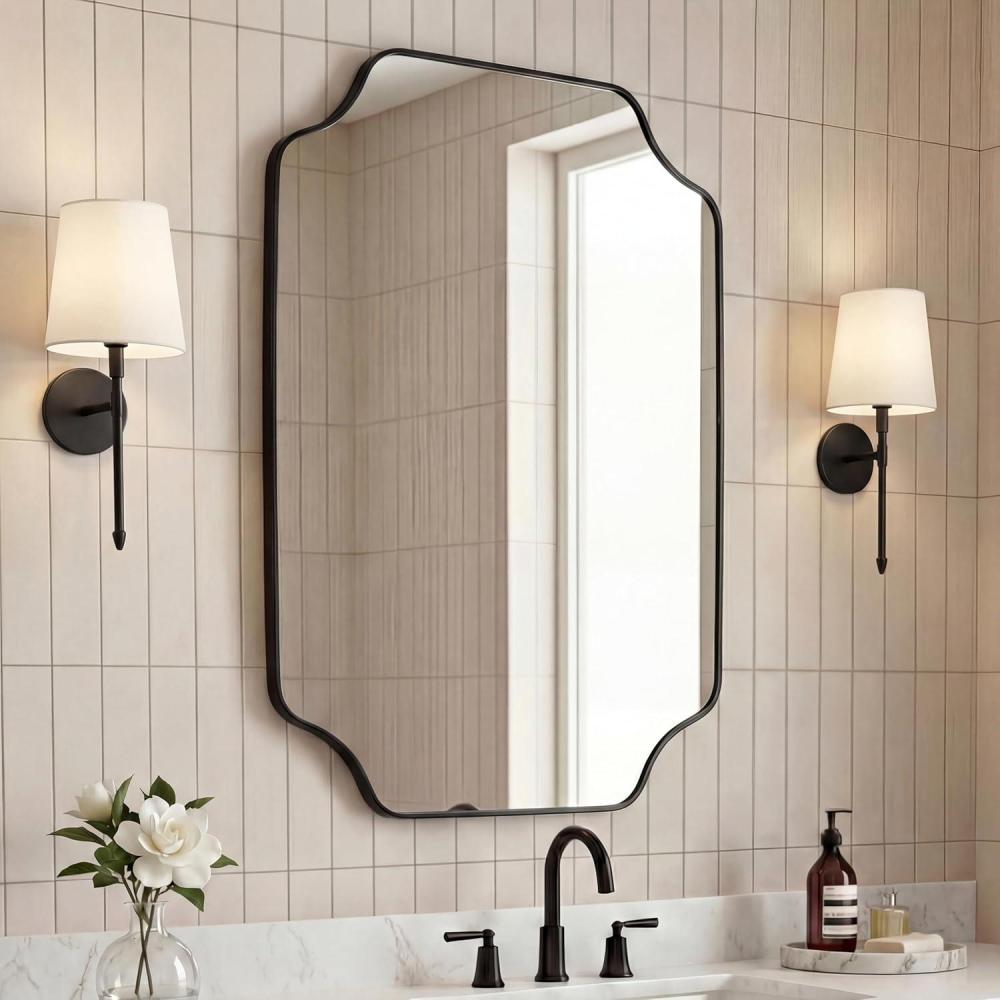 image:imageJONATHAN Y Alora 24 in W x 36 in H Medium Scalloped Rectangular Metal Framed Wall Mounted Mirror Black MIR215BBlack