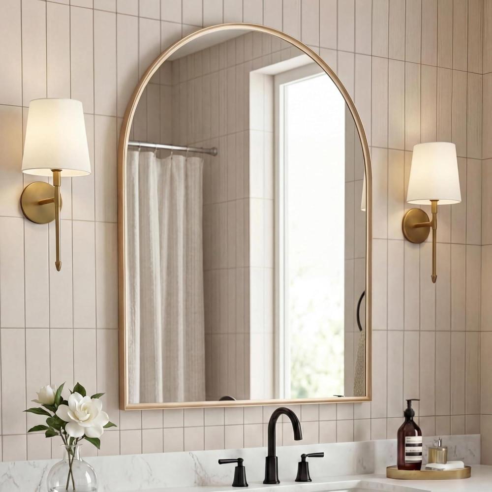 image:imageJONATHAN Y Elodie 20 in W x 30 in H Small Arched Metal Framed Wall Mounted Mirror Gold MIR207C