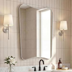 JONATHAN Y Alfie 24 in. W x 36 in. H Large Irregular Metal Framed Wall Mounted Mirror, Nickel (MIR216C)