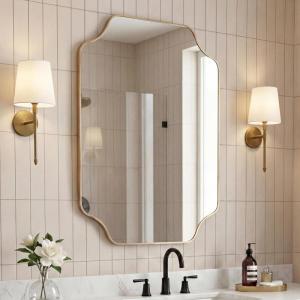 JONATHAN Y Alora 24 in. W x 36 in. H Medium Scalloped Rectangular Metal Framed Wall Mounted Mirror, Black (MIR215B)(Gold)