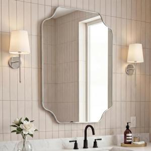 JONATHAN Y Alora 24 in. W x 36 in. H Medium Scalloped Rectangular Metal Framed Wall Mounted Mirror, Black (MIR215B)(Nickel)