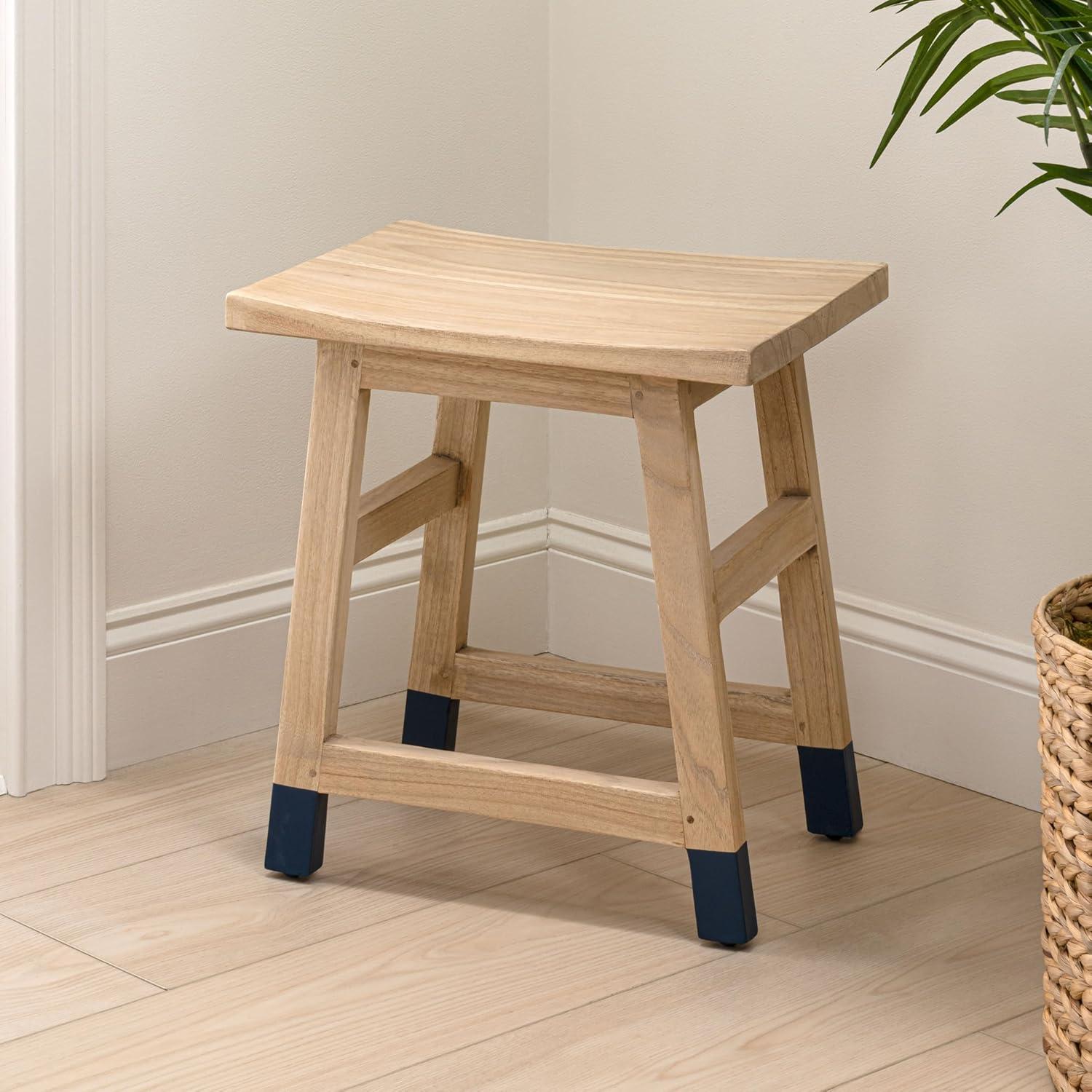 image:imageJONATHAN Y Classic Casual Handcrafted Mindi Wood Small Stool 183 with Accent Feet Tips Accent Stool Footstool Side Table Plant Stand for Living Room Bedroom Entryway NaturalNavy STL3007BNaturalNavy