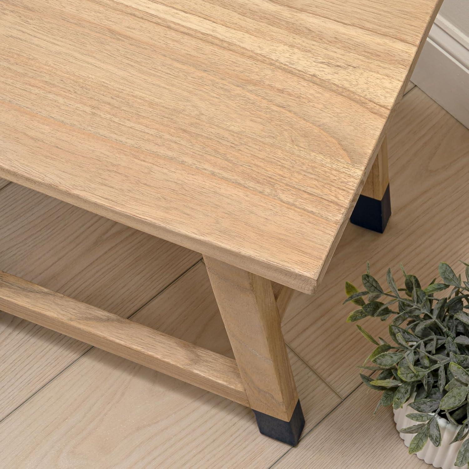 image:imageJONATHAN Y Classic Casual Handcrafted Mindi Wood Small Stool 183 with Accent Feet Tips Accent Stool Footstool Side Table Plant Stand for Living Room Bedroom Entryway NaturalNavy STL3007BNaturalNavy