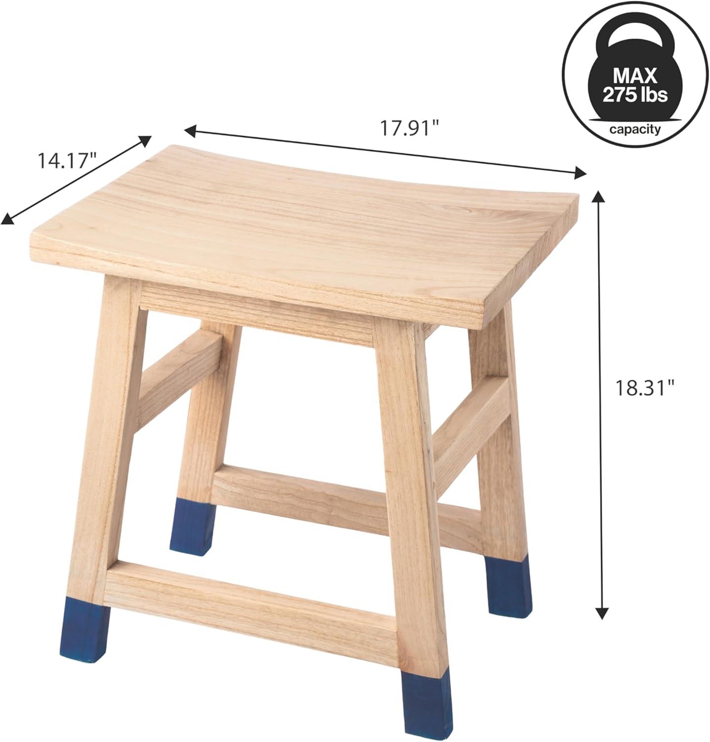 image:imageJONATHAN Y Classic Casual Handcrafted Mindi Wood Small Stool 183 with Accent Feet Tips Accent Stool Footstool Side Table Plant Stand for Living Room Bedroom Entryway NaturalNavy STL3007BNaturalNavy