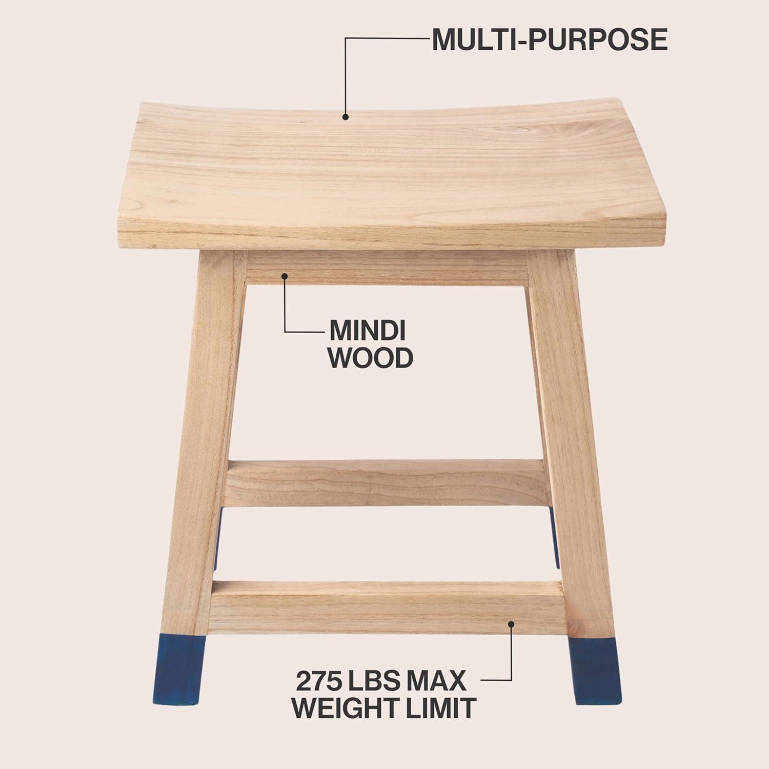 image:imageJONATHAN Y Classic Casual Handcrafted Mindi Wood Small Stool 183 with Accent Feet Tips Accent Stool Footstool Side Table Plant Stand for Living Room Bedroom Entryway NaturalNavy STL3007BNaturalNavy