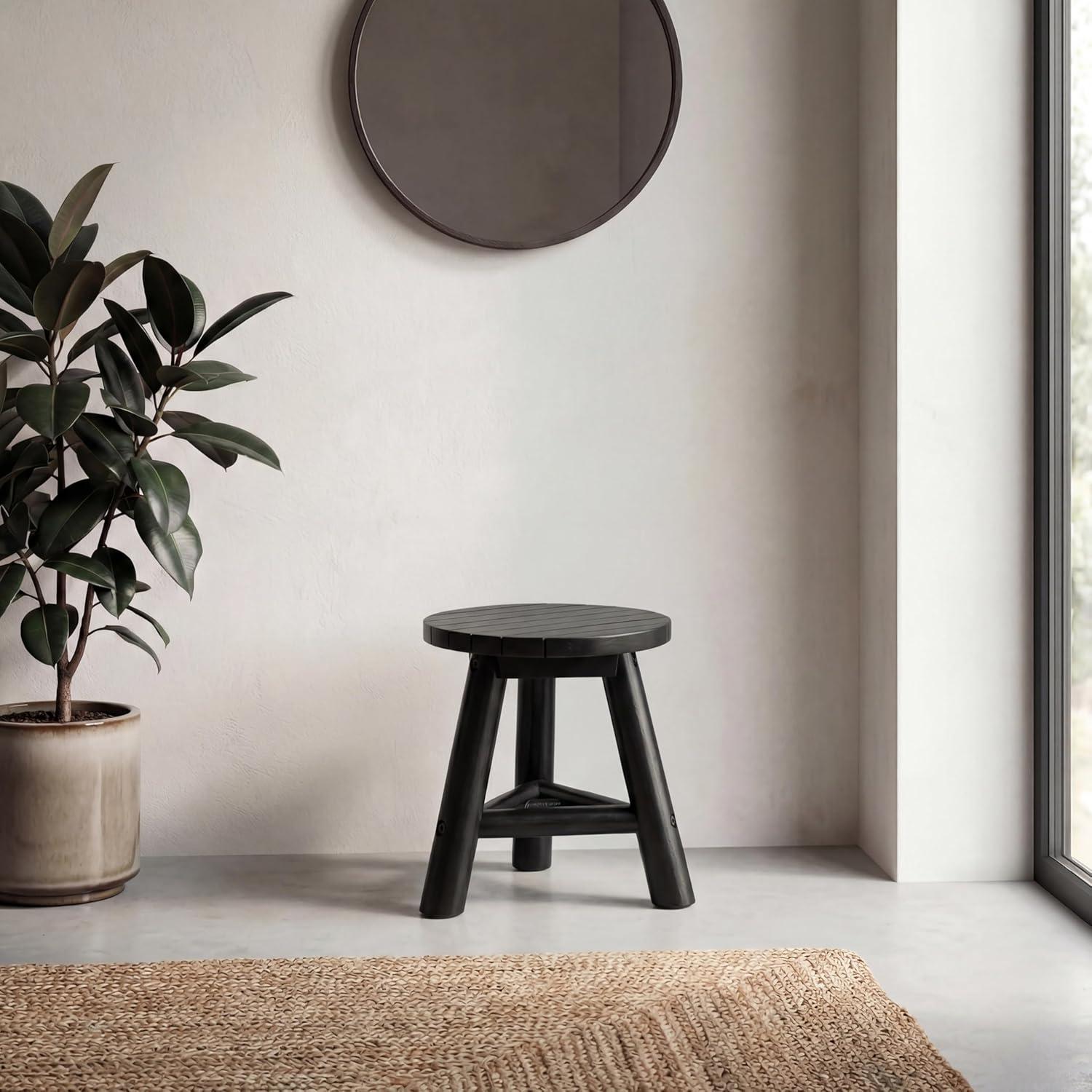 image:imageJONATHAN Y Modern Minimalist Handcrafted Teak Wood Small Stool 138 TriStand Accent Table Natural Bleach Finish for Living Room Bedroom Bathroom Entryway STL3008ABlack