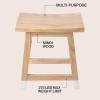 JONATHAN Y Classic Casual Handcrafted Mindi Wood Small Stool, 18.3″, with Accent Feet Tips, Accent Stool, Footstool, Side Table, Plant Stand for Living Room, Bedroom, Entryway, Natural/Navy (STL3007B)(Natural)