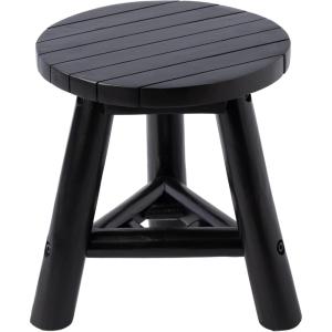 JONATHAN Y Modern Minimalist Handcrafted Teak Wood Small Stool, 13.8″ Tri-Stand Accent Table, Natural Bleach Finish, for Living Room, Bedroom, Bathroom, Entryway (STL3008A)(Black)