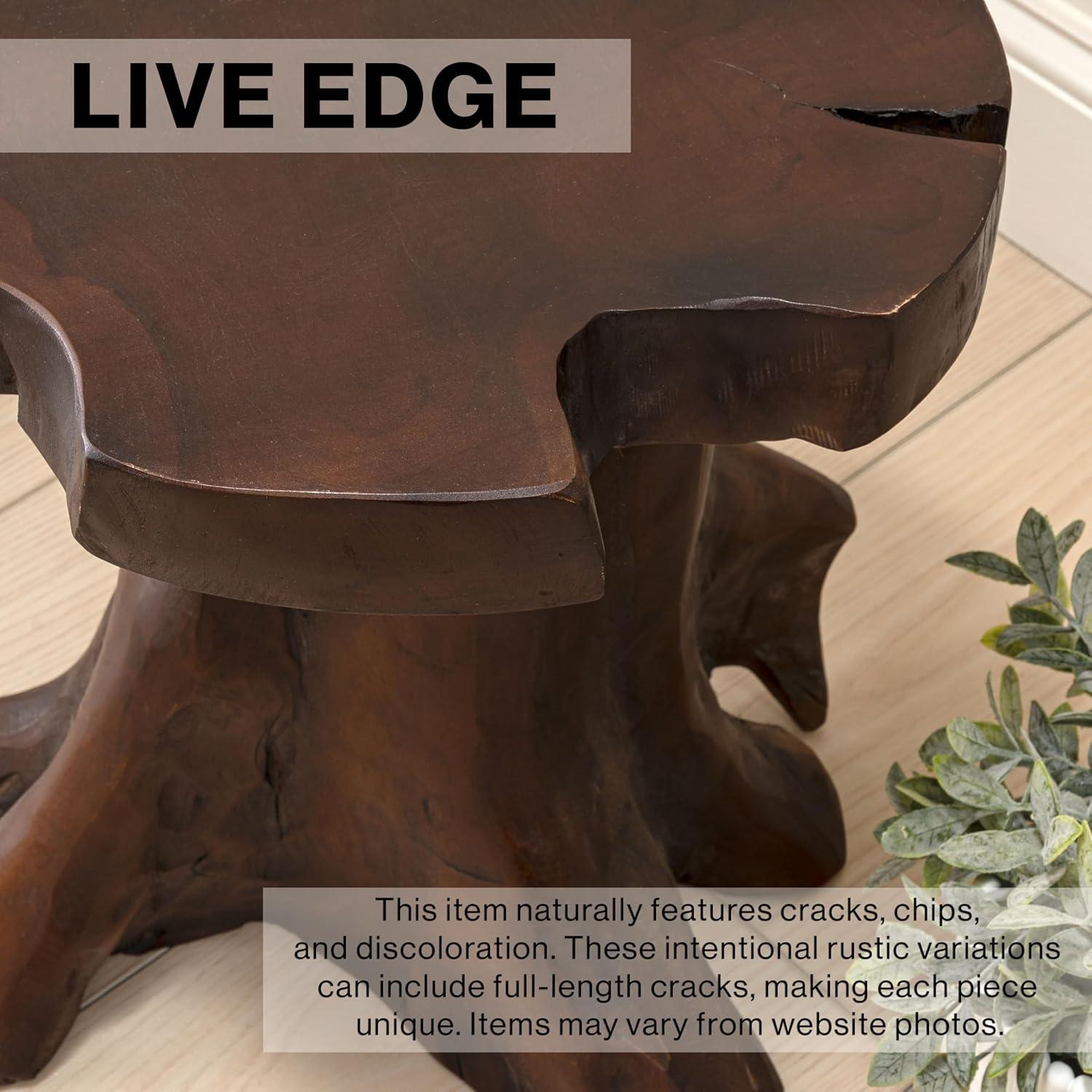 image:imageJONATHAN Y 1575 Rustic Handcrafted NatureCarved Teak Wood Small Stool Solid Wood Accent Table End Table Plant Stand Footstool for Living Room Bedroom Bathroom Natural Finish STL3000ADark Brown Finish