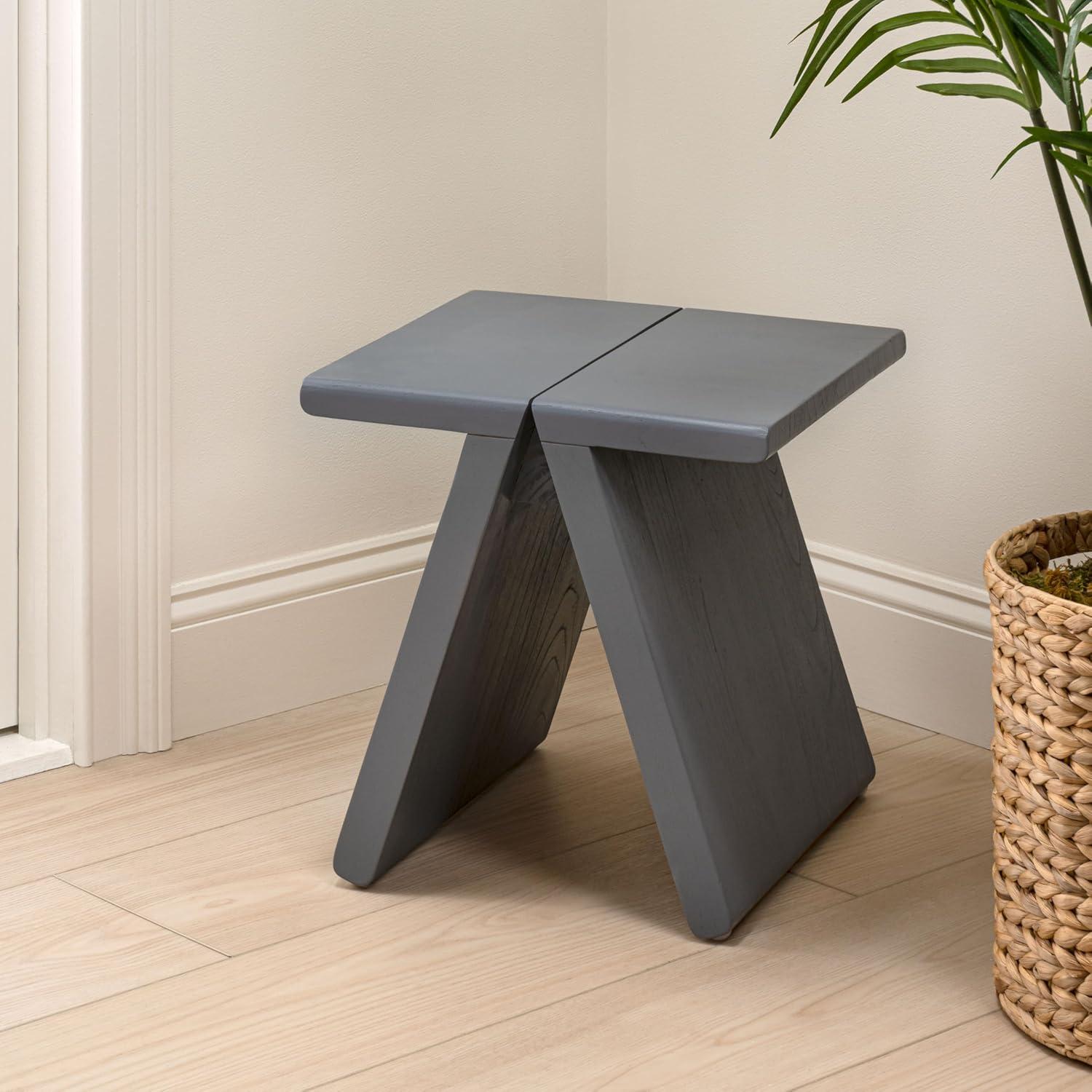 image:imageJONATHAN Y Dark Gray Mindi Wood Small Stool 1575 Rustic Farmhouse Handcrafted Accent Stool with AFrame Legs Wooden Footrest for Living Room Bedroom Entryway STL3002BDark Gray