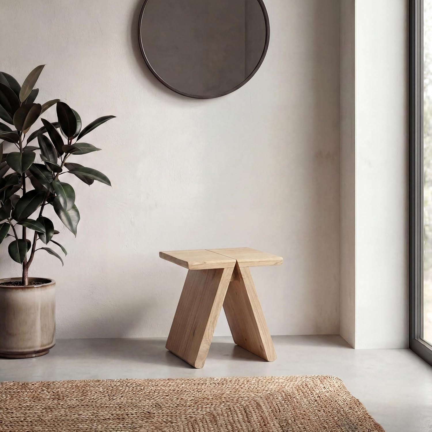 image:imageJONATHAN Y Dark Gray Mindi Wood Small Stool 1575 Rustic Farmhouse Handcrafted Accent Stool with AFrame Legs Wooden Footrest for Living Room Bedroom Entryway STL3002BNatural
