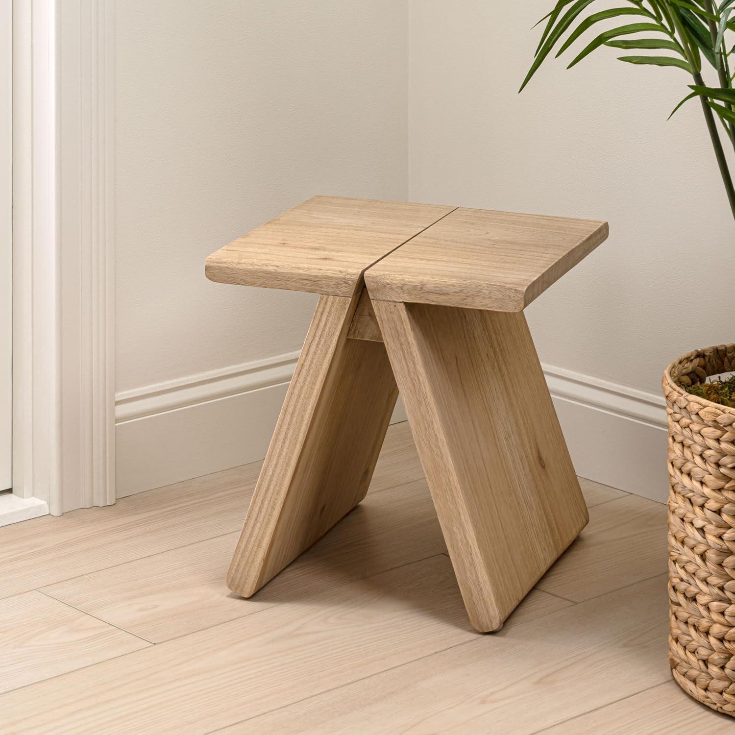 image:imageJONATHAN Y Dark Gray Mindi Wood Small Stool 1575 Rustic Farmhouse Handcrafted Accent Stool with AFrame Legs Wooden Footrest for Living Room Bedroom Entryway STL3002BNatural