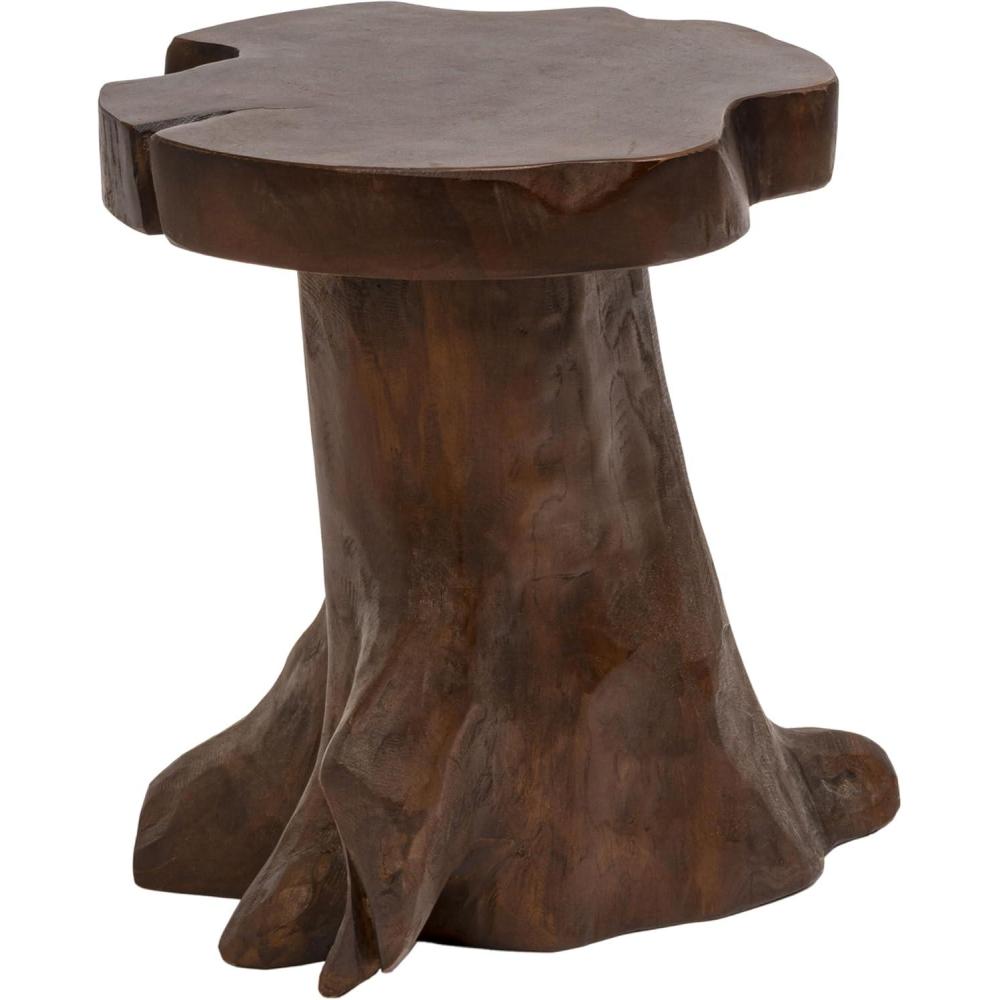 image:imageJONATHAN Y 1575 Rustic Handcrafted NatureCarved Teak Wood Small Stool Solid Wood Accent Table End Table Plant Stand Footstool for Living Room Bedroom Bathroom Natural Finish STL3000ADark Brown Finish