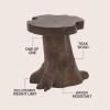 JONATHAN Y 15.75″ Rustic Handcrafted Nature-Carved Teak Wood Small Stool, Solid Wood Accent Table, End Table, Plant Stand, Footstool for Living Room Bedroom Bathroom, Natural Finish (STL3000A)(Dark Brown Finish)
