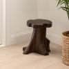 JONATHAN Y 15.75″ Rustic Handcrafted Nature-Carved Teak Wood Small Stool, Solid Wood Accent Table, End Table, Plant Stand, Footstool for Living Room Bedroom Bathroom, Natural Finish (STL3000A)(Dark Brown Finish)