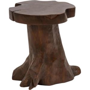 JONATHAN Y 15.75″ Rustic Handcrafted Nature-Carved Teak Wood Small Stool, Solid Wood Accent Table, End Table, Plant Stand, Footstool for Living Room Bedroom Bathroom, Natural Finish (STL3000A)(Dark Brown Finish)
