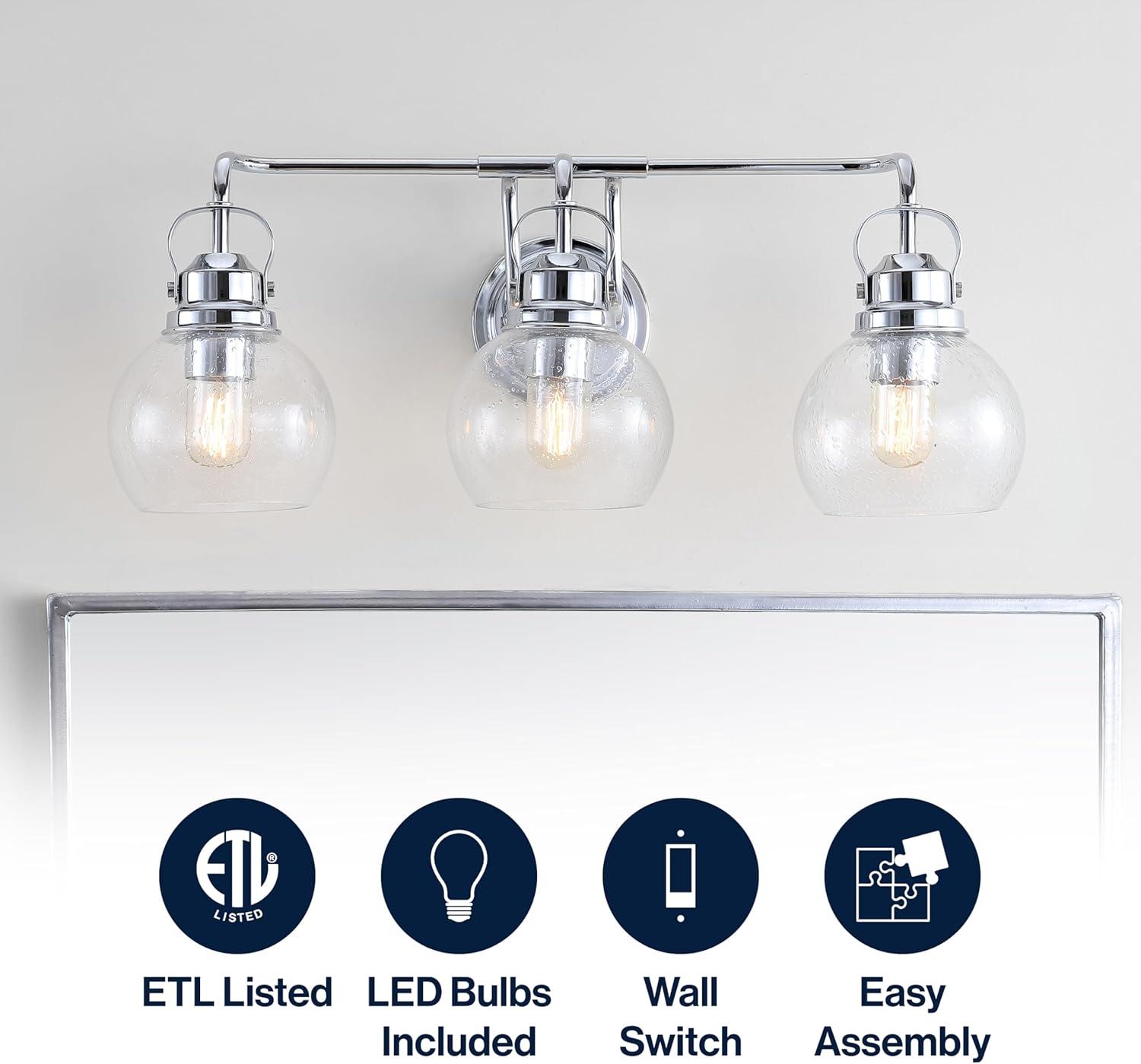 image:imageJONATHAN Y 24 Brass GoldOil Rubbed Bronze Shirley 3Light Bathroom Vanity Light Metal Wall Sconce Clear Seeded Glass Shade Modern Transitional Farmhouse Fixture LED Bulbs Included JYL7405BChromeClear