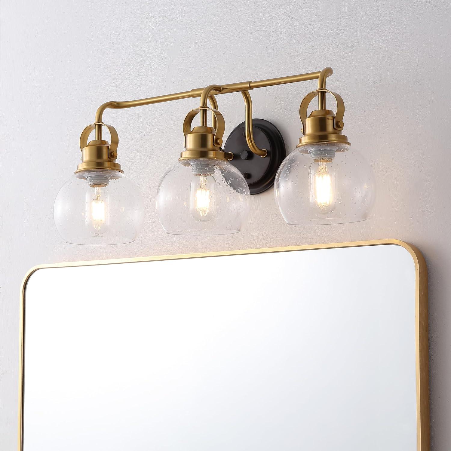 image:imageJONATHAN Y 24 Brass GoldOil Rubbed Bronze Shirley 3Light Bathroom Vanity Light Metal Wall Sconce Clear Seeded Glass Shade Modern Transitional Farmhouse Fixture LED Bulbs Included JYL7405BBrass GoldOil Rubbed Bronze