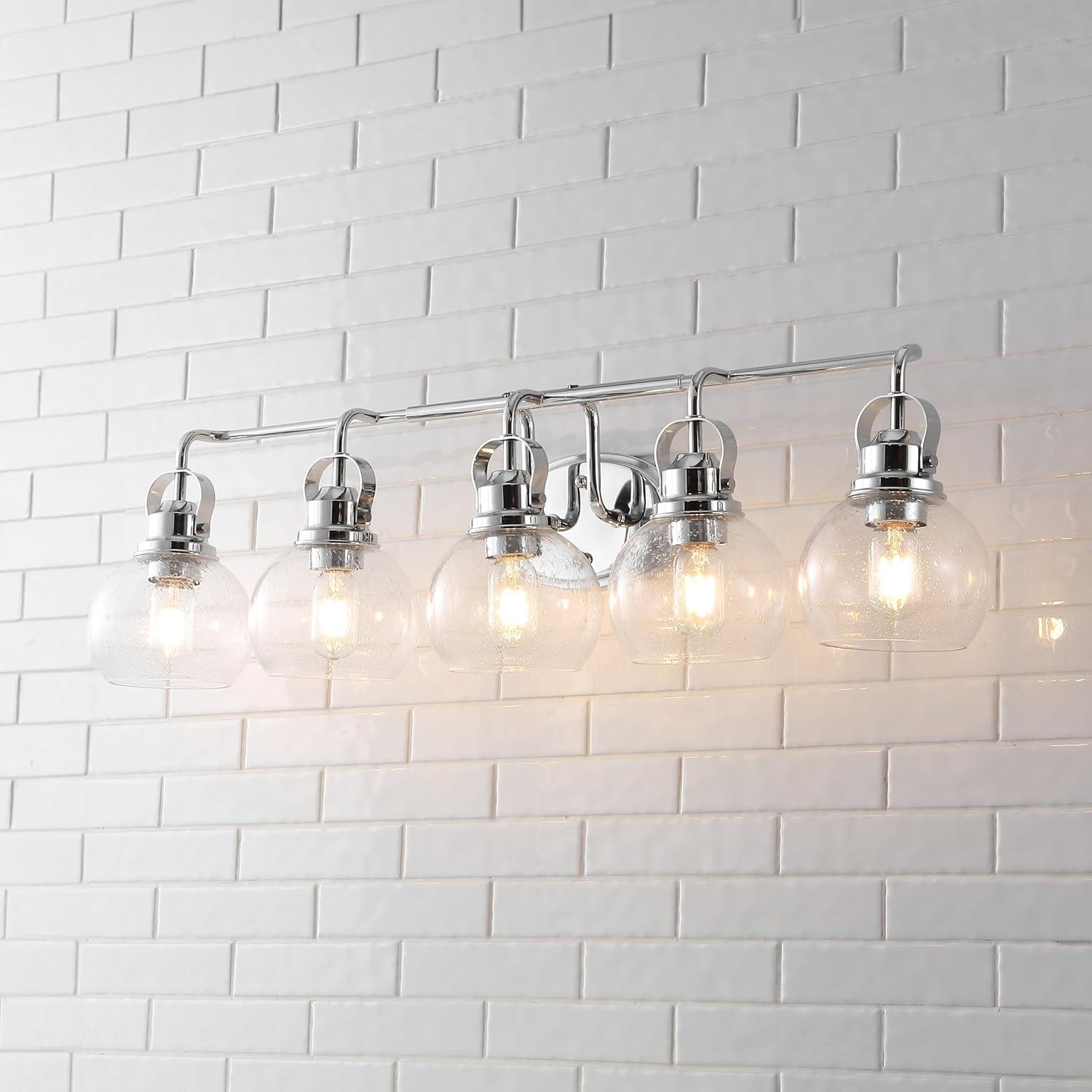 image:imageJONATHAN Y 24 Brass GoldOil Rubbed Bronze Shirley 3Light Bathroom Vanity Light Metal Wall Sconce Clear Seeded Glass Shade Modern Transitional Farmhouse Fixture LED Bulbs Included JYL7405BChromeClear