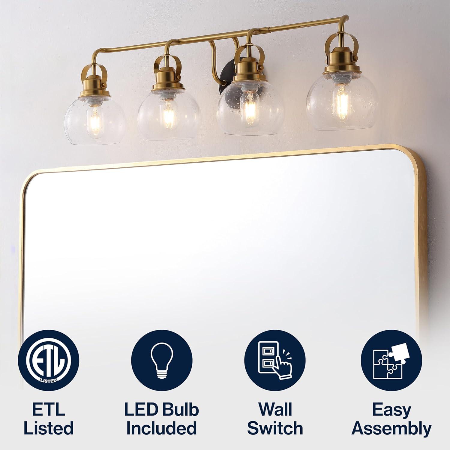 image:imageJONATHAN Y 24 Brass GoldOil Rubbed Bronze Shirley 3Light Bathroom Vanity Light Metal Wall Sconce Clear Seeded Glass Shade Modern Transitional Farmhouse Fixture LED Bulbs Included JYL7405BBrass GoldOil Rubbed Bronze