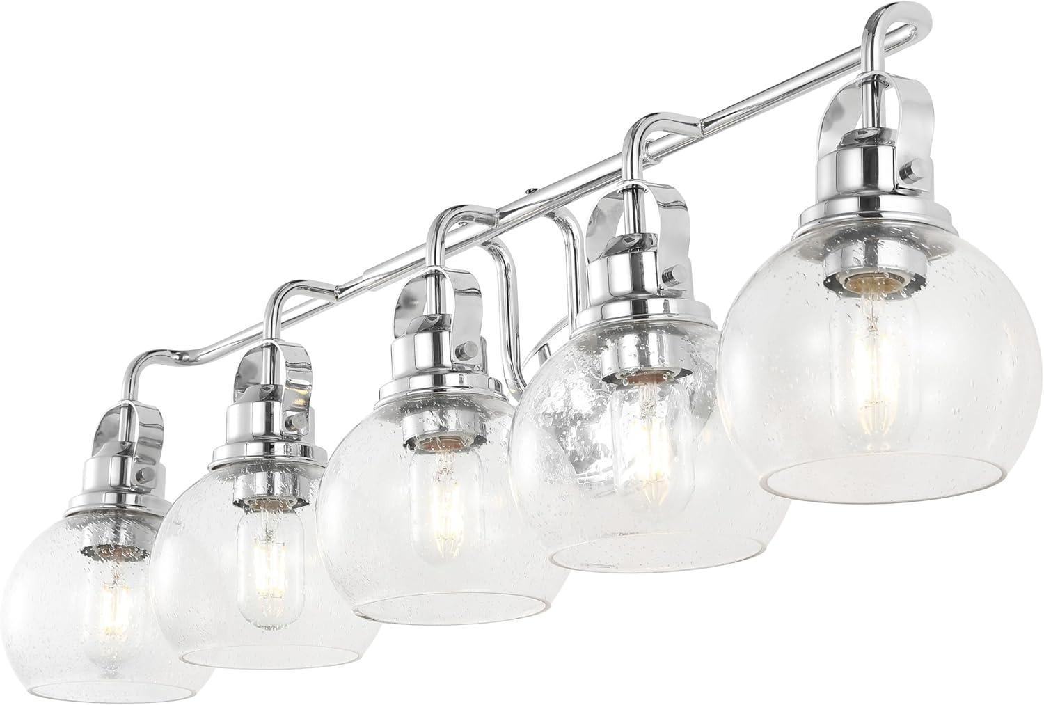 image:imageJONATHAN Y 24 Brass GoldOil Rubbed Bronze Shirley 3Light Bathroom Vanity Light Metal Wall Sconce Clear Seeded Glass Shade Modern Transitional Farmhouse Fixture LED Bulbs Included JYL7405BChromeClear