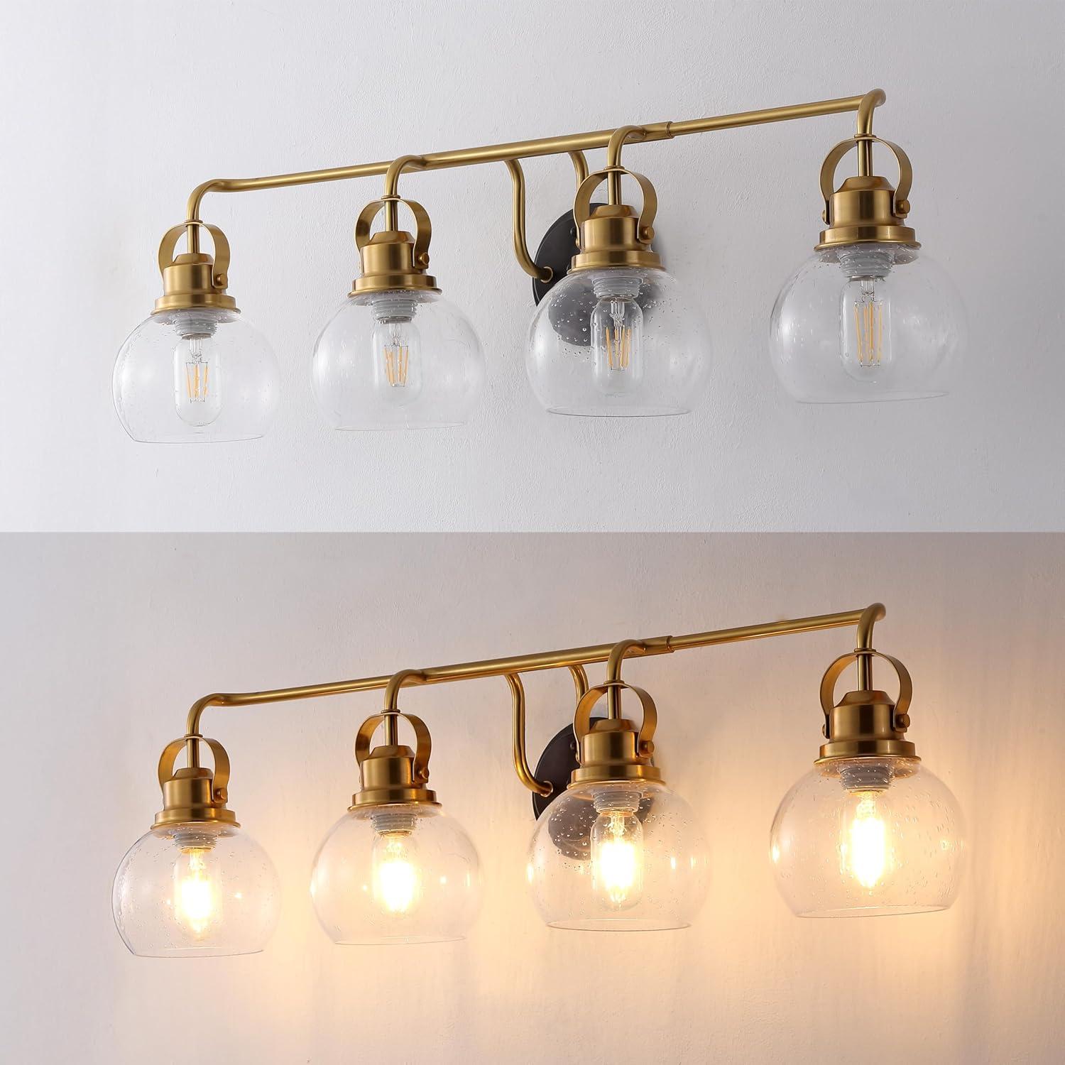 image:imageJONATHAN Y 24 Brass GoldOil Rubbed Bronze Shirley 3Light Bathroom Vanity Light Metal Wall Sconce Clear Seeded Glass Shade Modern Transitional Farmhouse Fixture LED Bulbs Included JYL7405BBrass GoldOil Rubbed Bronze