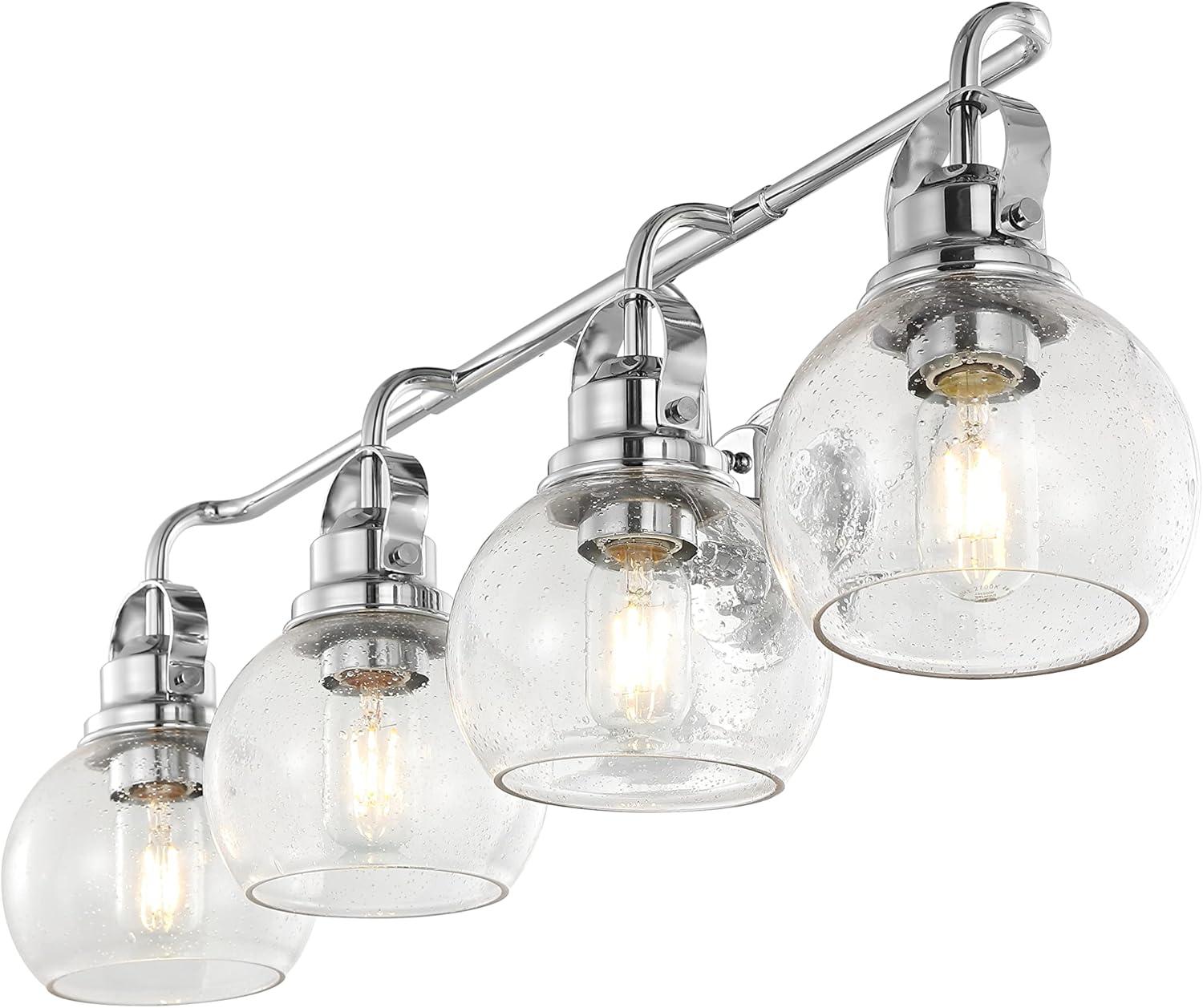 image:imageJONATHAN Y 24 Brass GoldOil Rubbed Bronze Shirley 3Light Bathroom Vanity Light Metal Wall Sconce Clear Seeded Glass Shade Modern Transitional Farmhouse Fixture LED Bulbs Included JYL7405BChromeClear