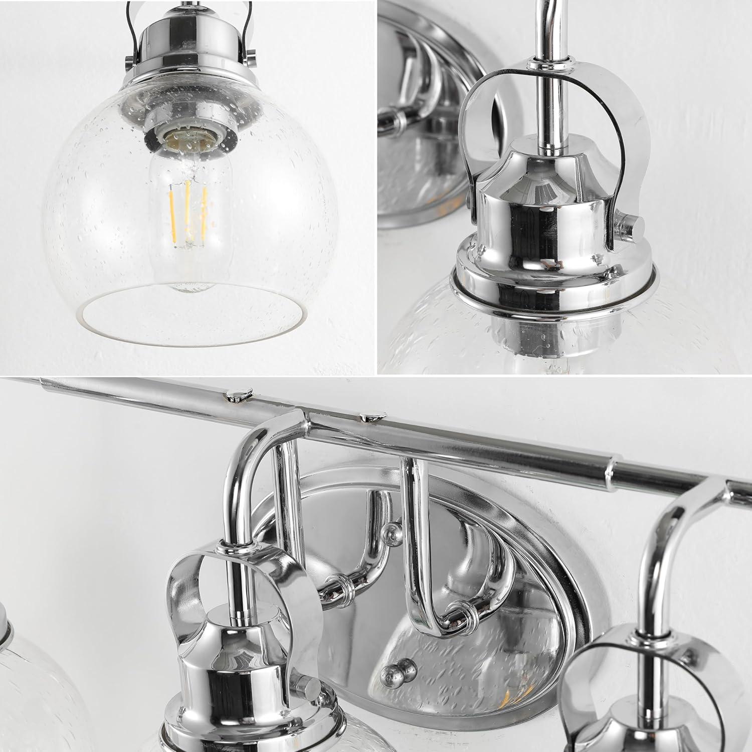 image:imageJONATHAN Y 24 Brass GoldOil Rubbed Bronze Shirley 3Light Bathroom Vanity Light Metal Wall Sconce Clear Seeded Glass Shade Modern Transitional Farmhouse Fixture LED Bulbs Included JYL7405BChromeClear