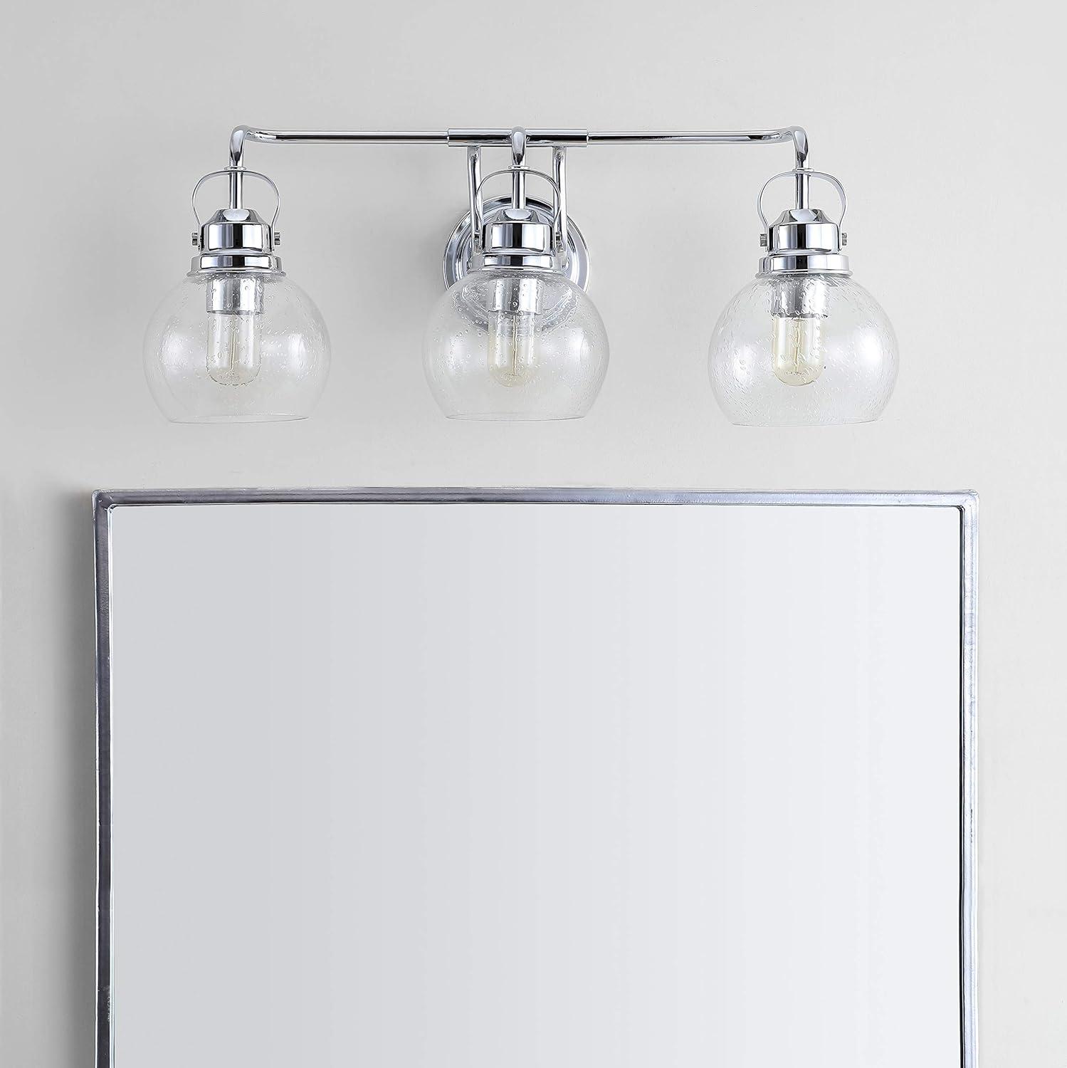 image:imageJONATHAN Y 24 Brass GoldOil Rubbed Bronze Shirley 3Light Bathroom Vanity Light Metal Wall Sconce Clear Seeded Glass Shade Modern Transitional Farmhouse Fixture LED Bulbs Included JYL7405BChromeClear