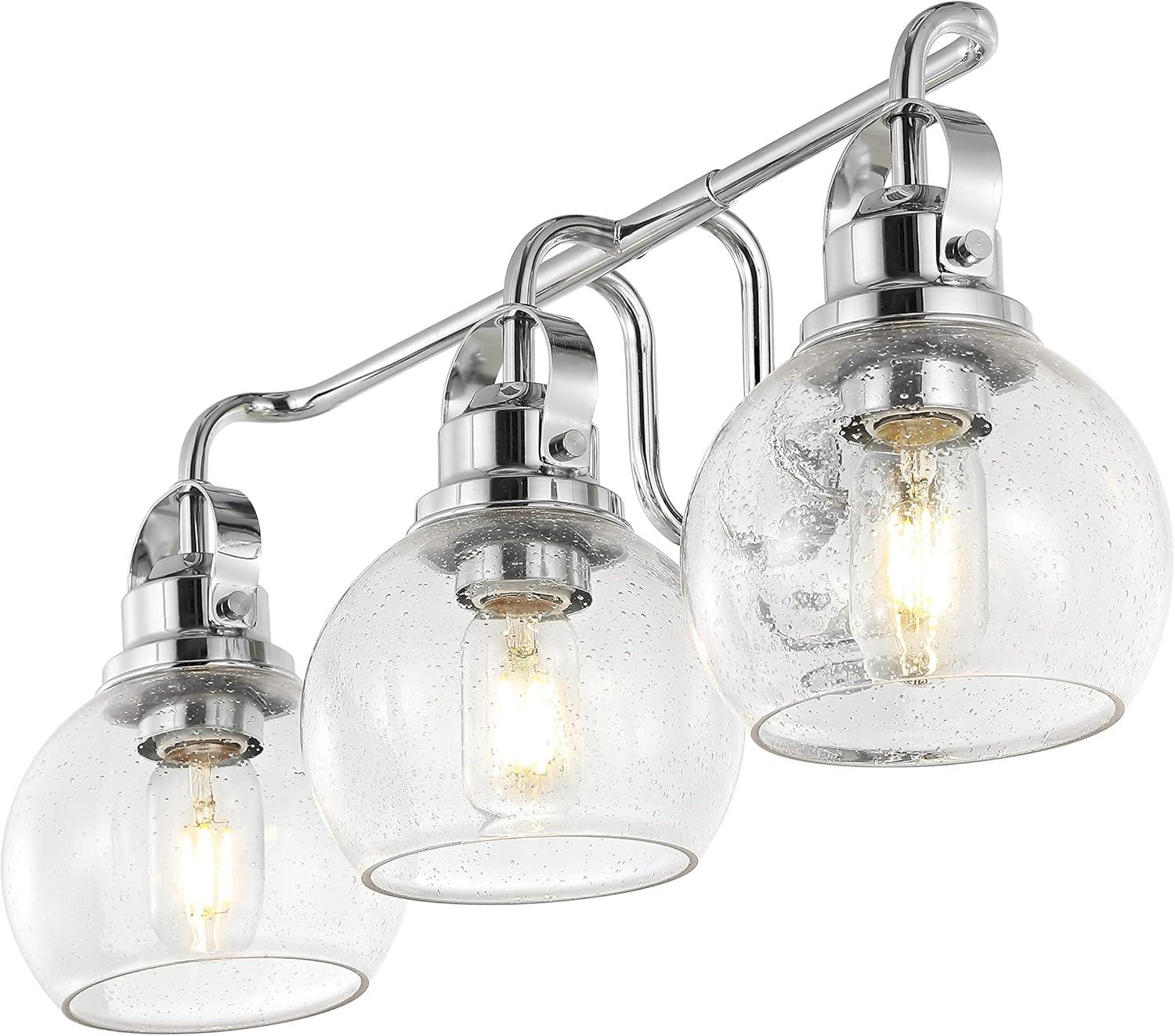 image:imageJONATHAN Y 24 Brass GoldOil Rubbed Bronze Shirley 3Light Bathroom Vanity Light Metal Wall Sconce Clear Seeded Glass Shade Modern Transitional Farmhouse Fixture LED Bulbs Included JYL7405BChromeClear