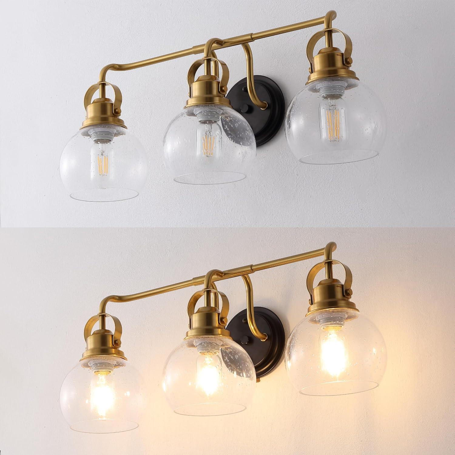 image:imageJONATHAN Y 24 Brass GoldOil Rubbed Bronze Shirley 3Light Bathroom Vanity Light Metal Wall Sconce Clear Seeded Glass Shade Modern Transitional Farmhouse Fixture LED Bulbs Included JYL7405BBrass GoldOil Rubbed Bronze