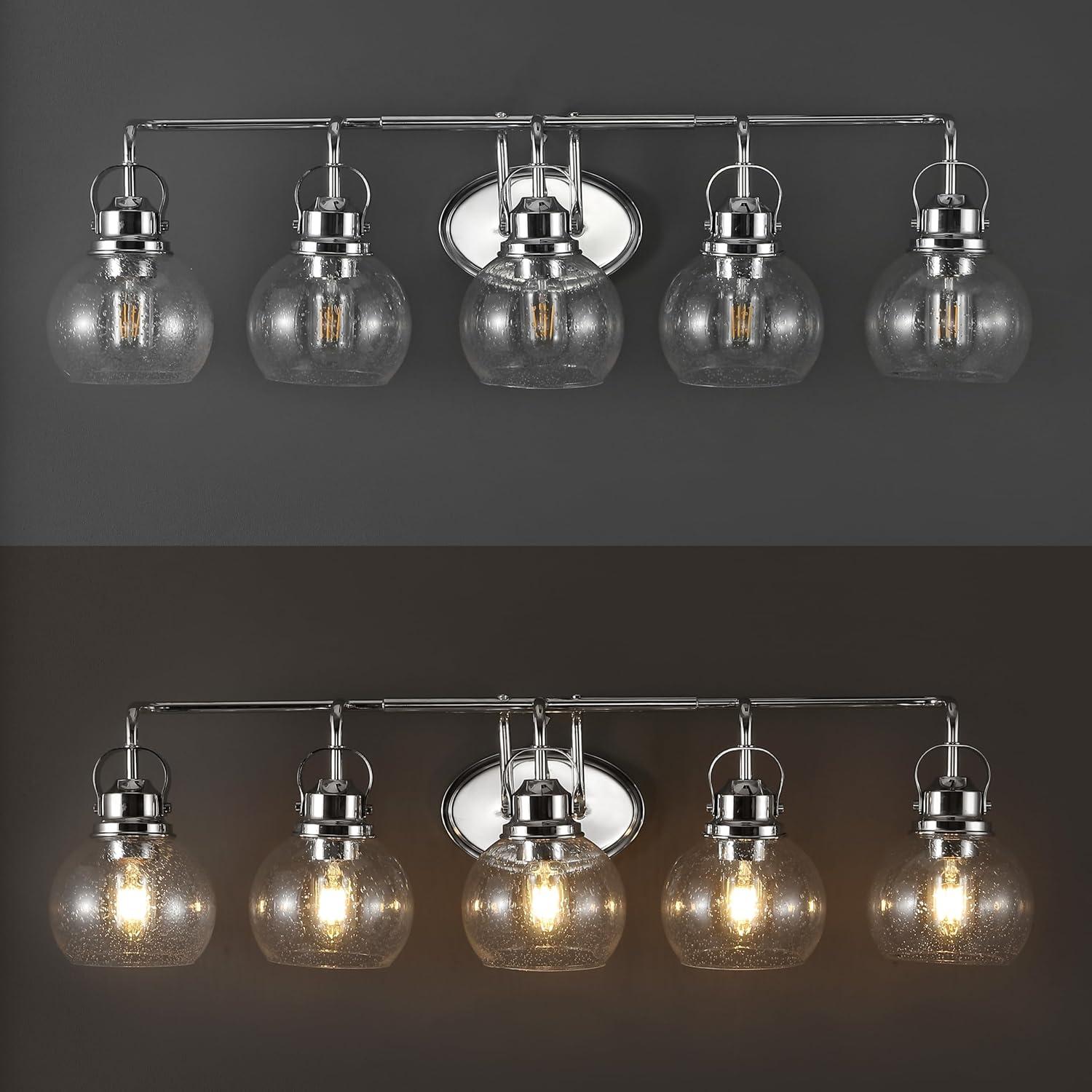 image:imageJONATHAN Y 24 Brass GoldOil Rubbed Bronze Shirley 3Light Bathroom Vanity Light Metal Wall Sconce Clear Seeded Glass Shade Modern Transitional Farmhouse Fixture LED Bulbs Included JYL7405BChromeClear