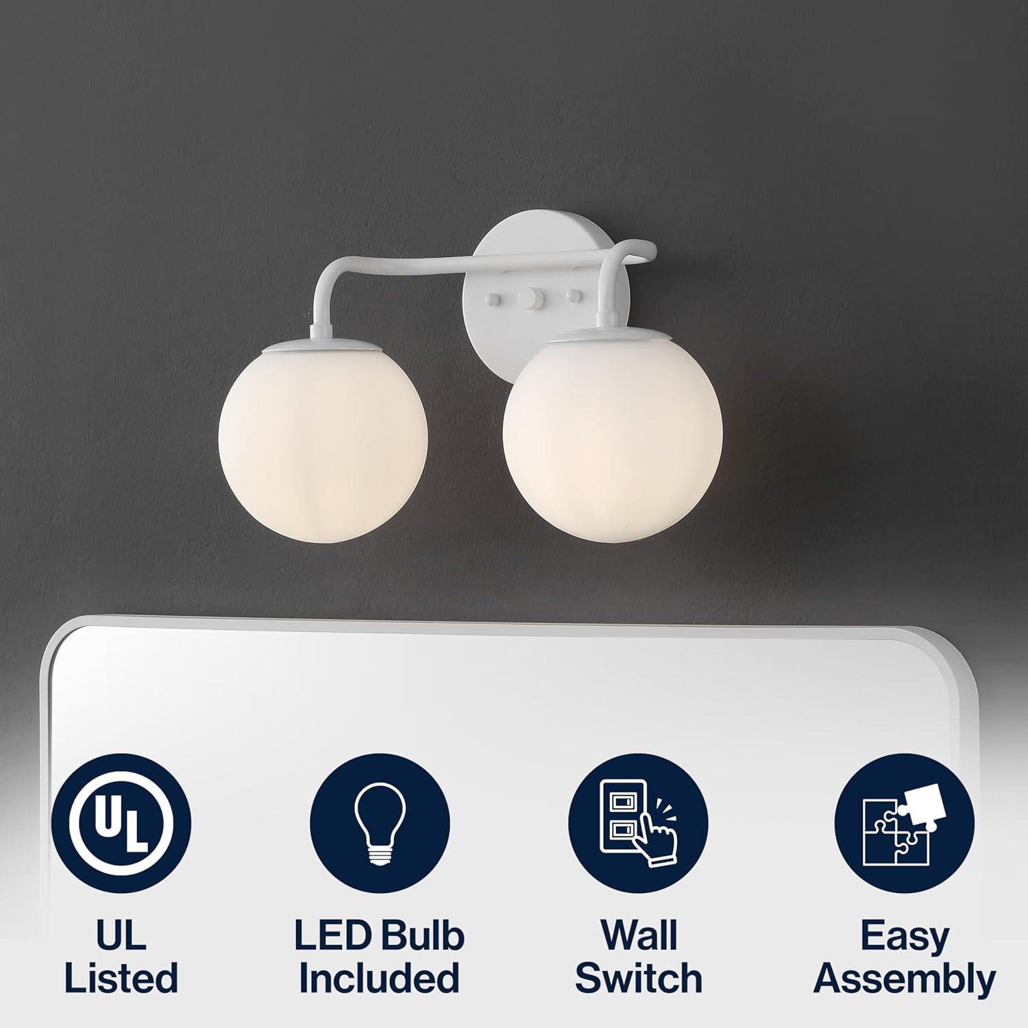 image:imageJONATHAN Y 40 Black Modern Globe Wall Sconce Vanity Light for Bathroom White Frosted Glass Shade Midcentury Parisian Bistro Wall Lamp LED Bulb Included JYL3560BWhite