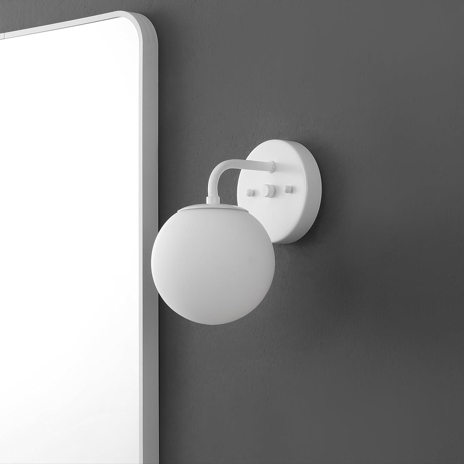 image:imageJONATHAN Y 40 Black Modern Globe Wall Sconce Vanity Light for Bathroom White Frosted Glass Shade Midcentury Parisian Bistro Wall Lamp LED Bulb Included JYL3560BWhite