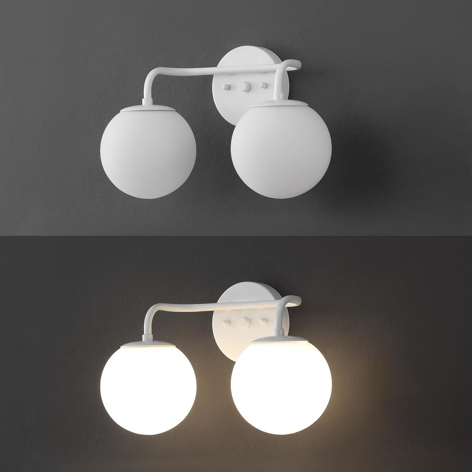 image:imageJONATHAN Y 40 Black Modern Globe Wall Sconce Vanity Light for Bathroom White Frosted Glass Shade Midcentury Parisian Bistro Wall Lamp LED Bulb Included JYL3560BWhite
