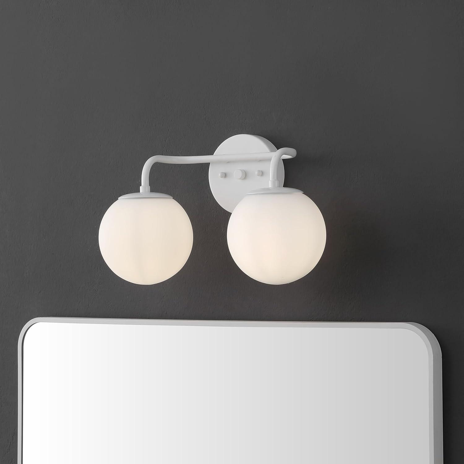 image:imageJONATHAN Y 40 Black Modern Globe Wall Sconce Vanity Light for Bathroom White Frosted Glass Shade Midcentury Parisian Bistro Wall Lamp LED Bulb Included JYL3560BWhite