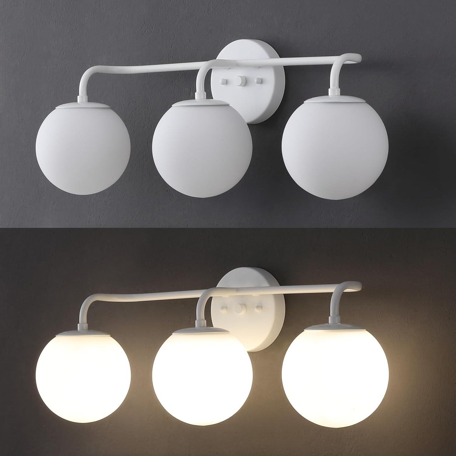 image:imageJONATHAN Y 40 Black Modern Globe Wall Sconce Vanity Light for Bathroom White Frosted Glass Shade Midcentury Parisian Bistro Wall Lamp LED Bulb Included JYL3560BWhite