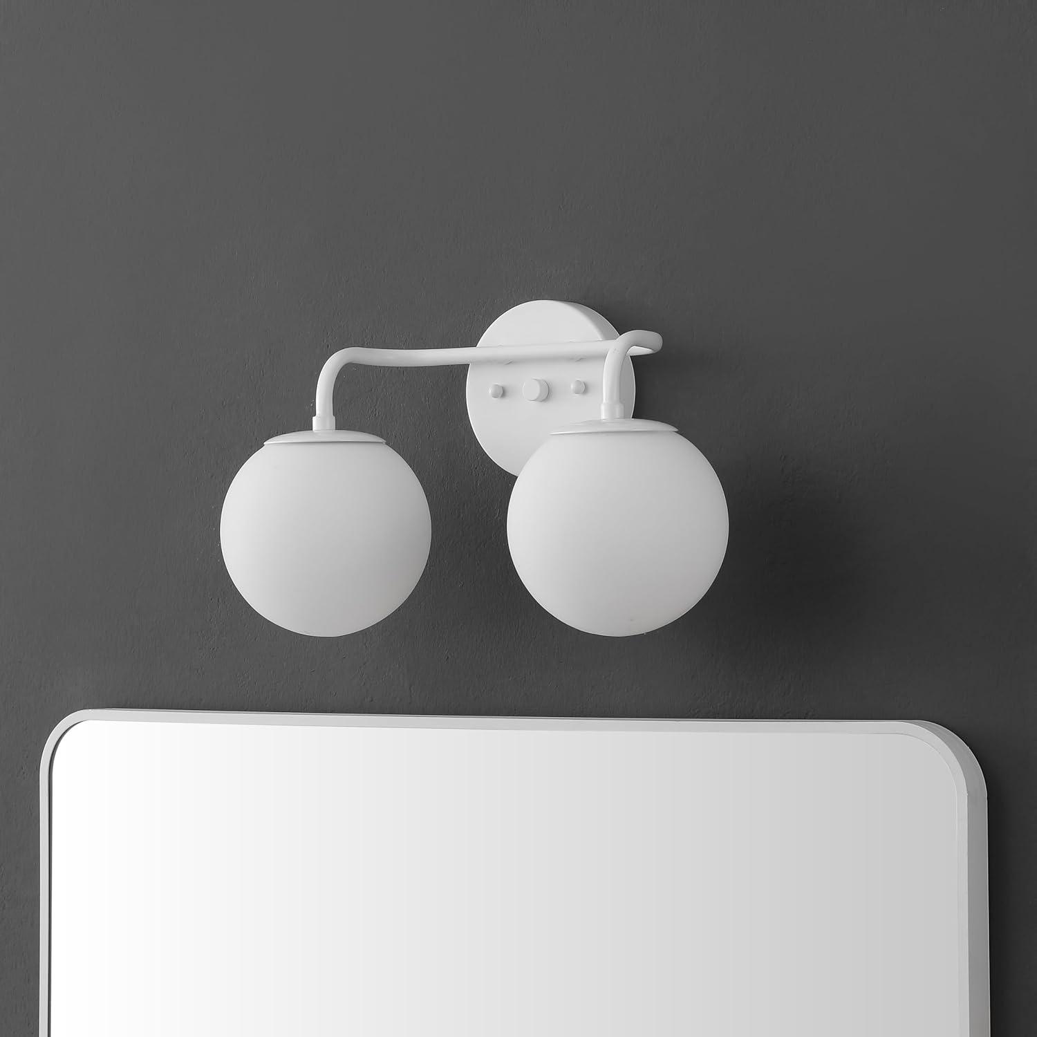 image:imageJONATHAN Y 40 Black Modern Globe Wall Sconce Vanity Light for Bathroom White Frosted Glass Shade Midcentury Parisian Bistro Wall Lamp LED Bulb Included JYL3560BWhite
