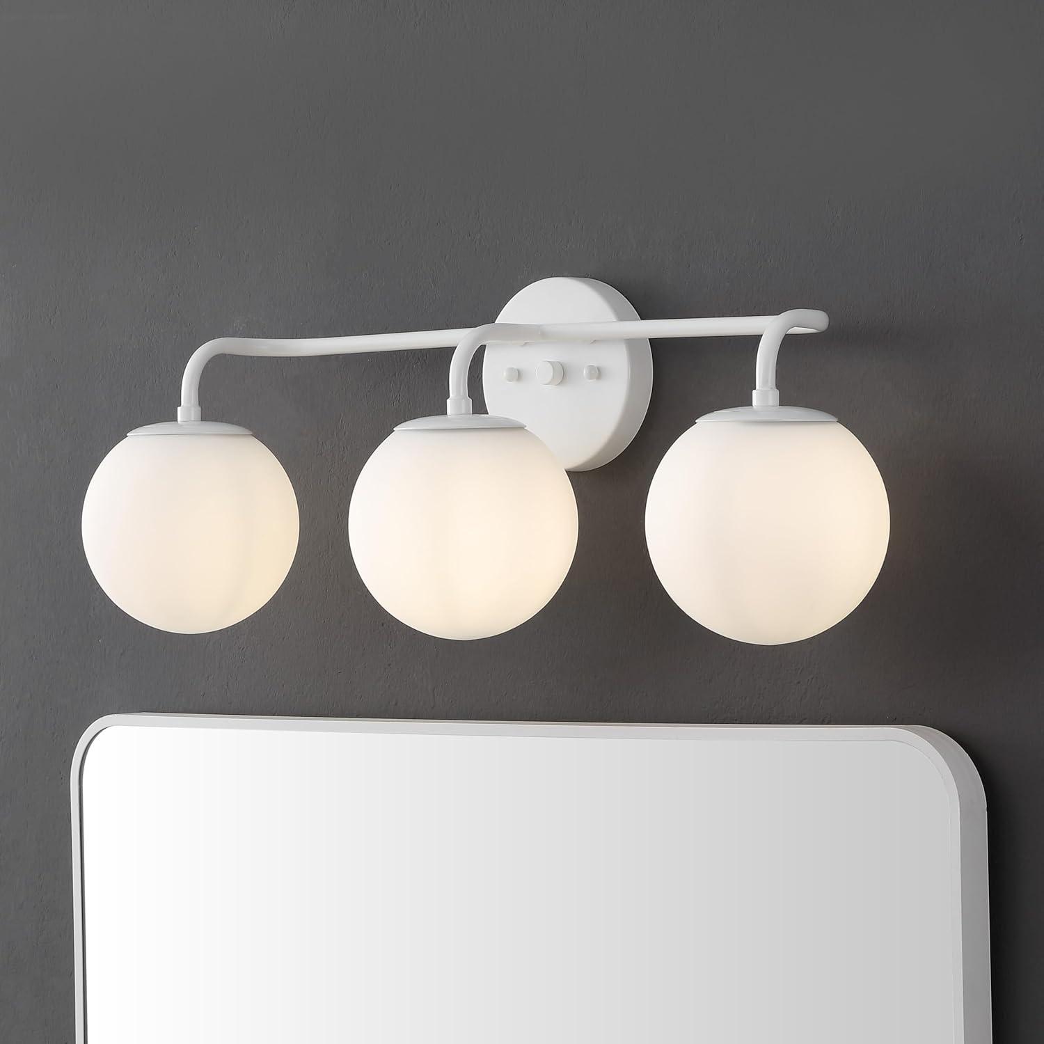 image:imageJONATHAN Y 40 Black Modern Globe Wall Sconce Vanity Light for Bathroom White Frosted Glass Shade Midcentury Parisian Bistro Wall Lamp LED Bulb Included JYL3560BWhite