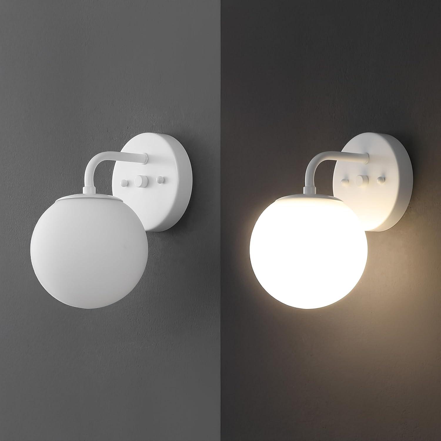 image:imageJONATHAN Y 40 Black Modern Globe Wall Sconce Vanity Light for Bathroom White Frosted Glass Shade Midcentury Parisian Bistro Wall Lamp LED Bulb Included JYL3560BWhite