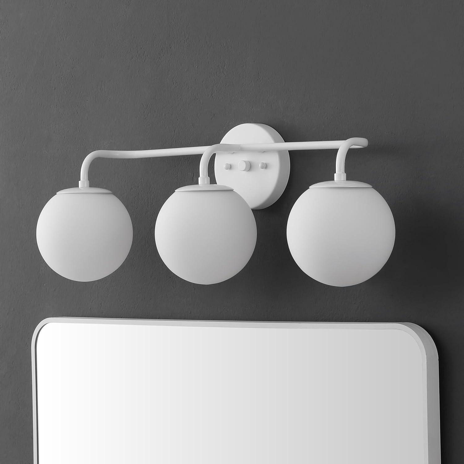 image:imageJONATHAN Y 40 Black Modern Globe Wall Sconce Vanity Light for Bathroom White Frosted Glass Shade Midcentury Parisian Bistro Wall Lamp LED Bulb Included JYL3560BWhite