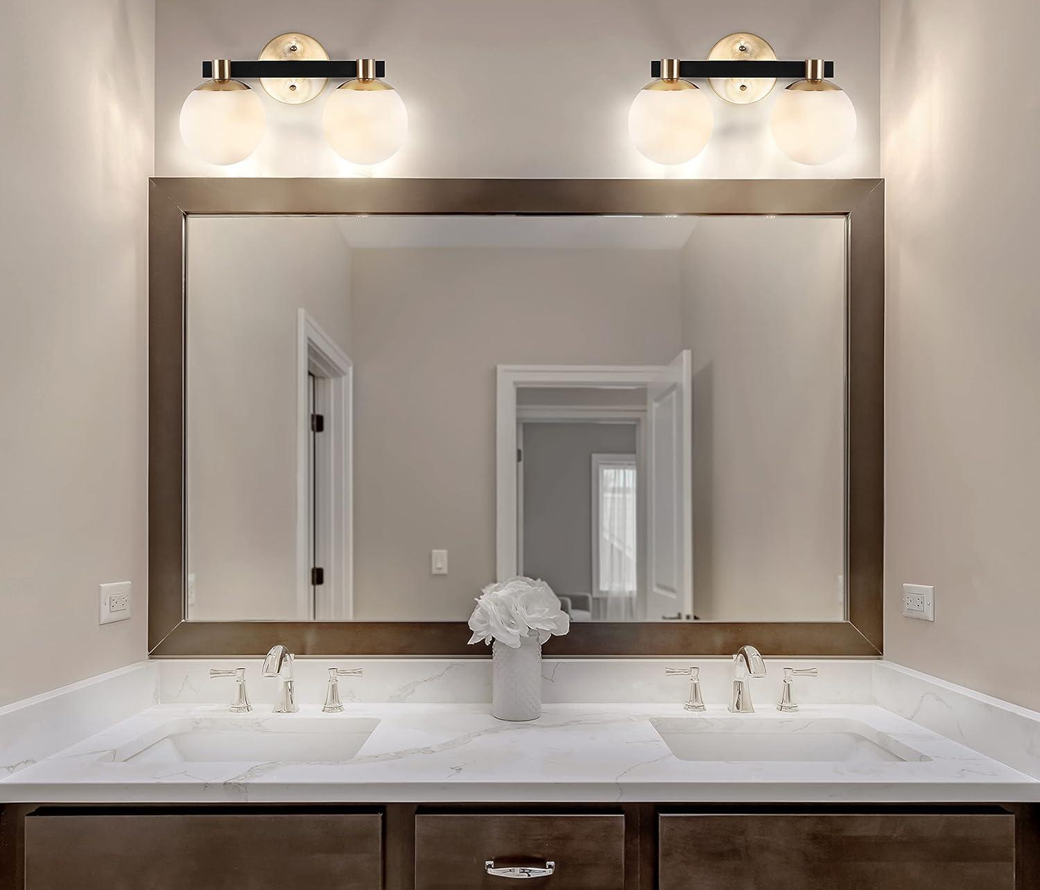 image:imageJONATHAN Y 575 BlackWhite 1Light Modern Globe LED Vanity Wall Sconce Light White Frosted Glass Shade MidCentury Art Deco Wall Lamp for Bathroom Kitchen Hallway JYL3540BBrass GoldBlack