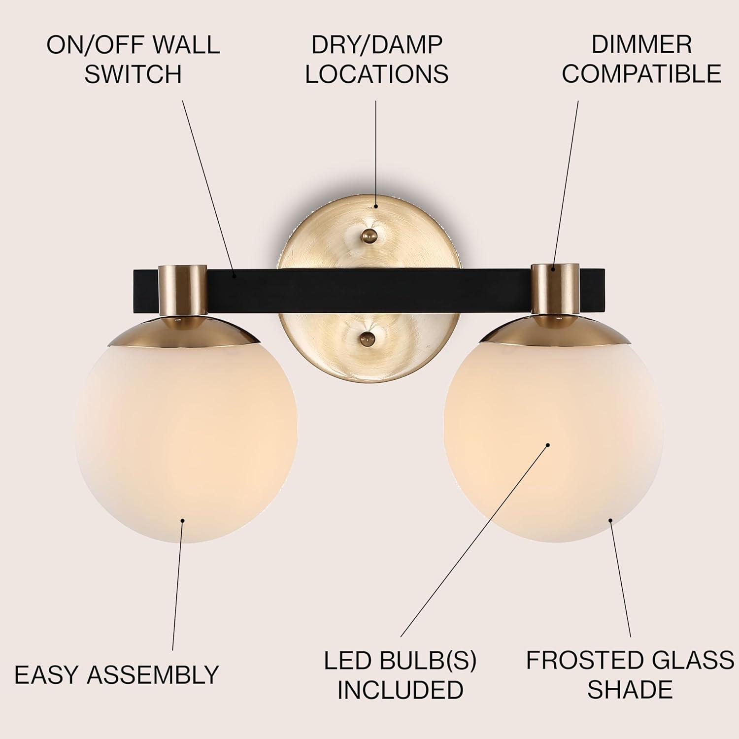 image:imageJONATHAN Y 575 BlackWhite 1Light Modern Globe LED Vanity Wall Sconce Light White Frosted Glass Shade MidCentury Art Deco Wall Lamp for Bathroom Kitchen Hallway JYL3540BBrass GoldBlack