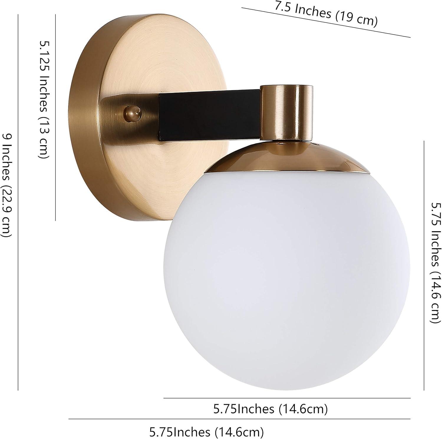 image:imageJONATHAN Y 575 BlackWhite 1Light Modern Globe LED Vanity Wall Sconce Light White Frosted Glass Shade MidCentury Art Deco Wall Lamp for Bathroom Kitchen Hallway JYL3540BBrass GoldBlack