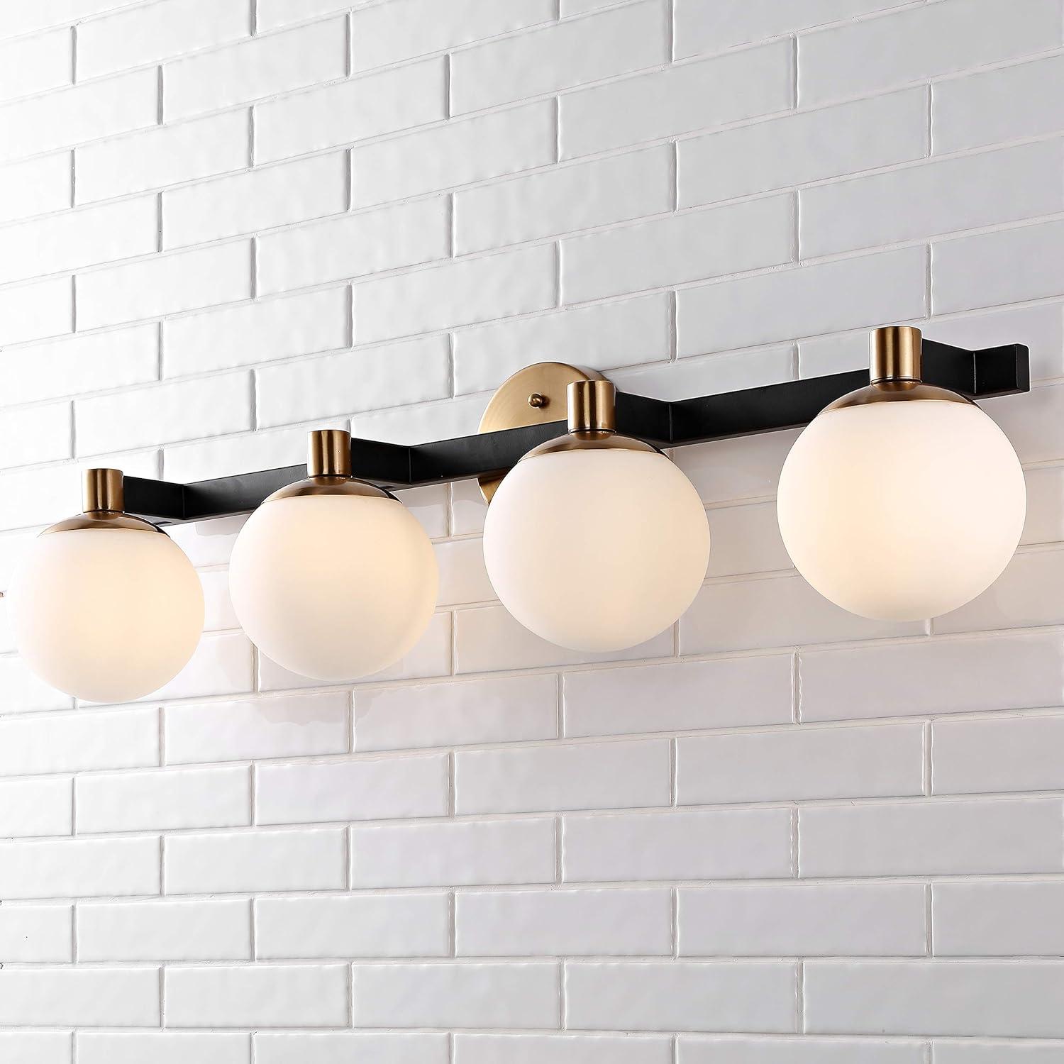 image:imageJONATHAN Y 575 BlackWhite 1Light Modern Globe LED Vanity Wall Sconce Light White Frosted Glass Shade MidCentury Art Deco Wall Lamp for Bathroom Kitchen Hallway JYL3540BBrass GoldBlack