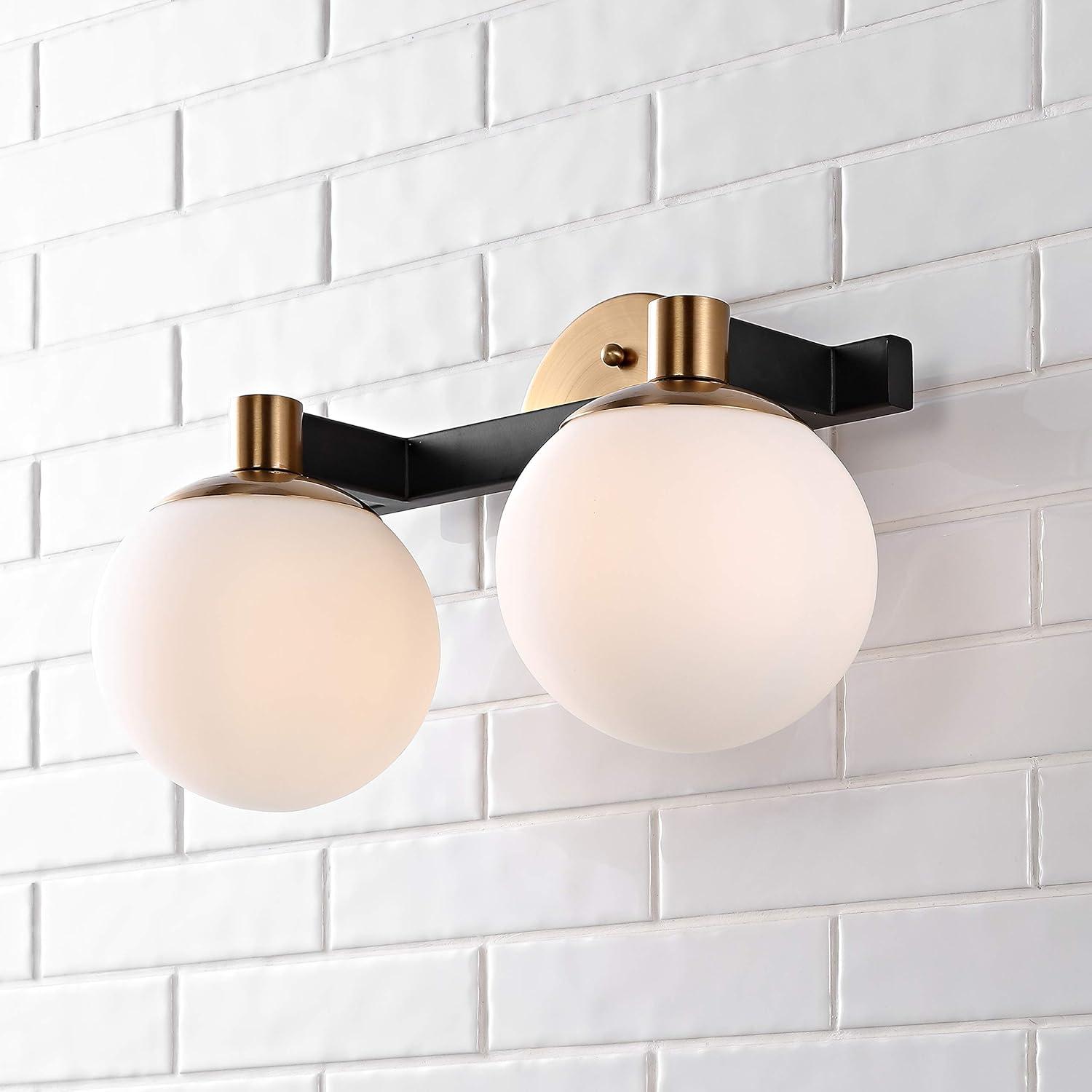 image:imageJONATHAN Y 575 BlackWhite 1Light Modern Globe LED Vanity Wall Sconce Light White Frosted Glass Shade MidCentury Art Deco Wall Lamp for Bathroom Kitchen Hallway JYL3540BBrass GoldBlack