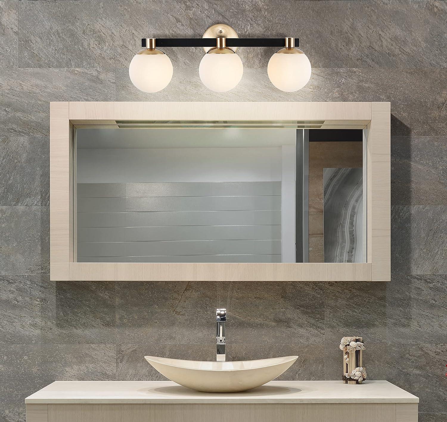image:imageJONATHAN Y 575 BlackWhite 1Light Modern Globe LED Vanity Wall Sconce Light White Frosted Glass Shade MidCentury Art Deco Wall Lamp for Bathroom Kitchen Hallway JYL3540BBrass GoldBlack